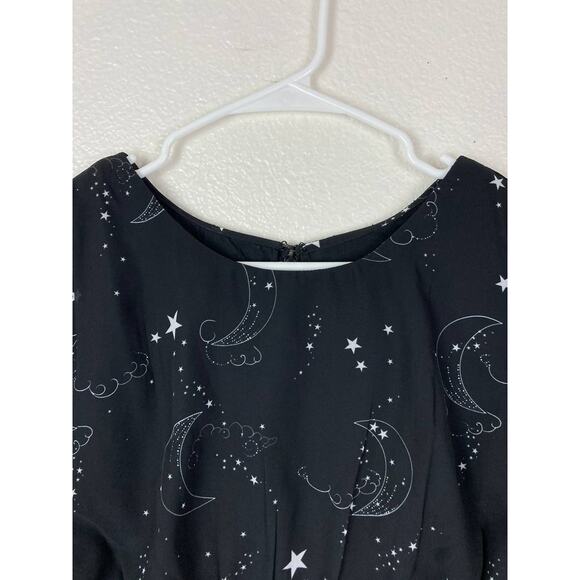 eShakti Black Dress Maxi Black Celestial Stars Half Sleeves Empire Waist Large - Picture 5 of 15